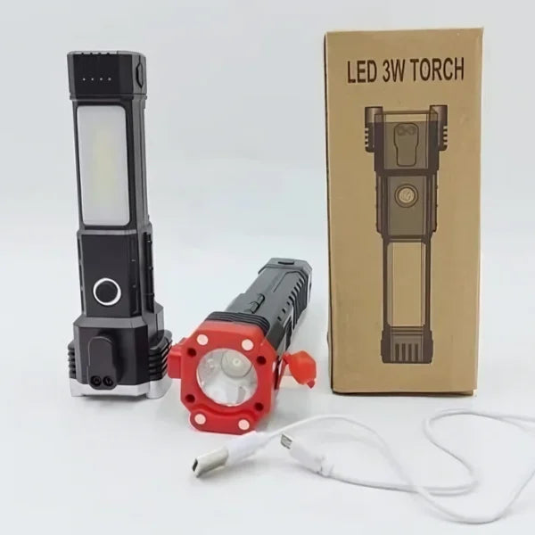 Rechargeable Tactical LED Flashlight & Power Bank with Safety Hammer