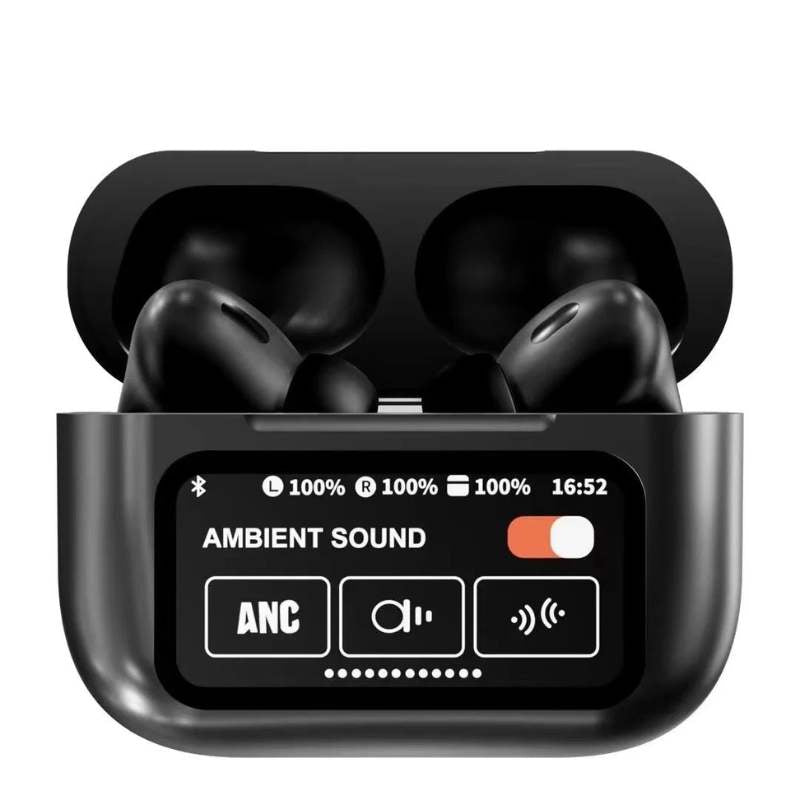 Black A9 Pro ANC Air Pods with Screen | Bluetooth 5.4