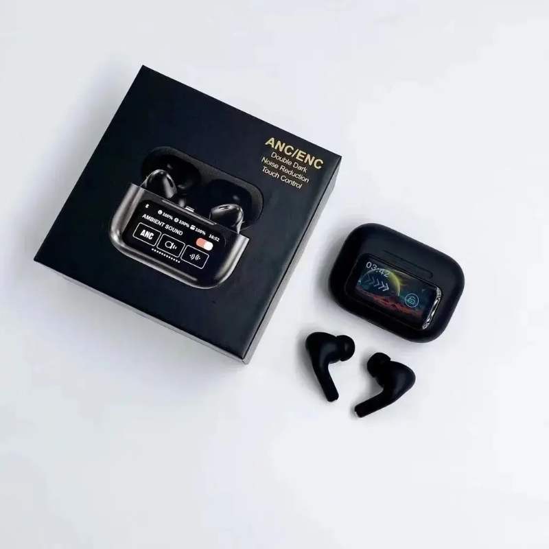 Black A9 Pro ANC Air Pods with Screen | Bluetooth 5.4