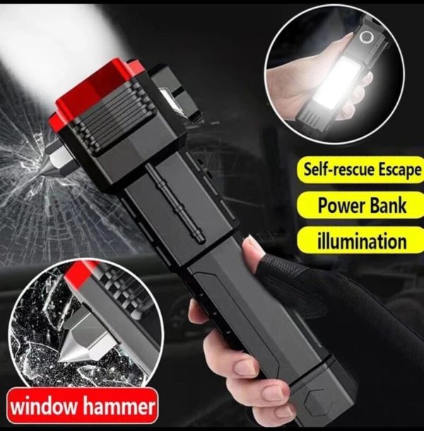 Rechargeable Tactical LED Flashlight & Power Bank with Safety Hammer