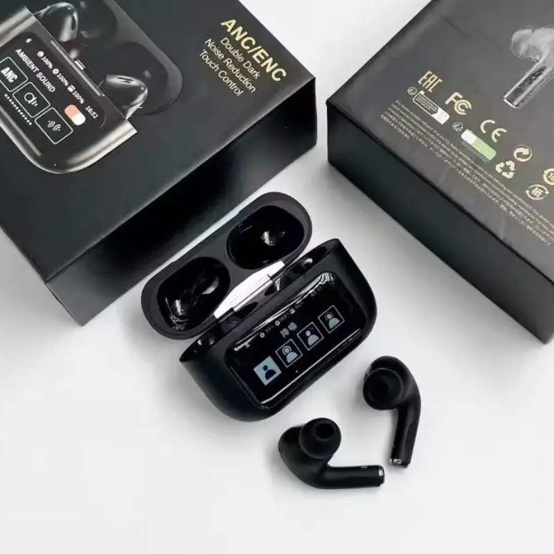 Black A9 Pro ANC Air Pods with Screen | Bluetooth 5.4